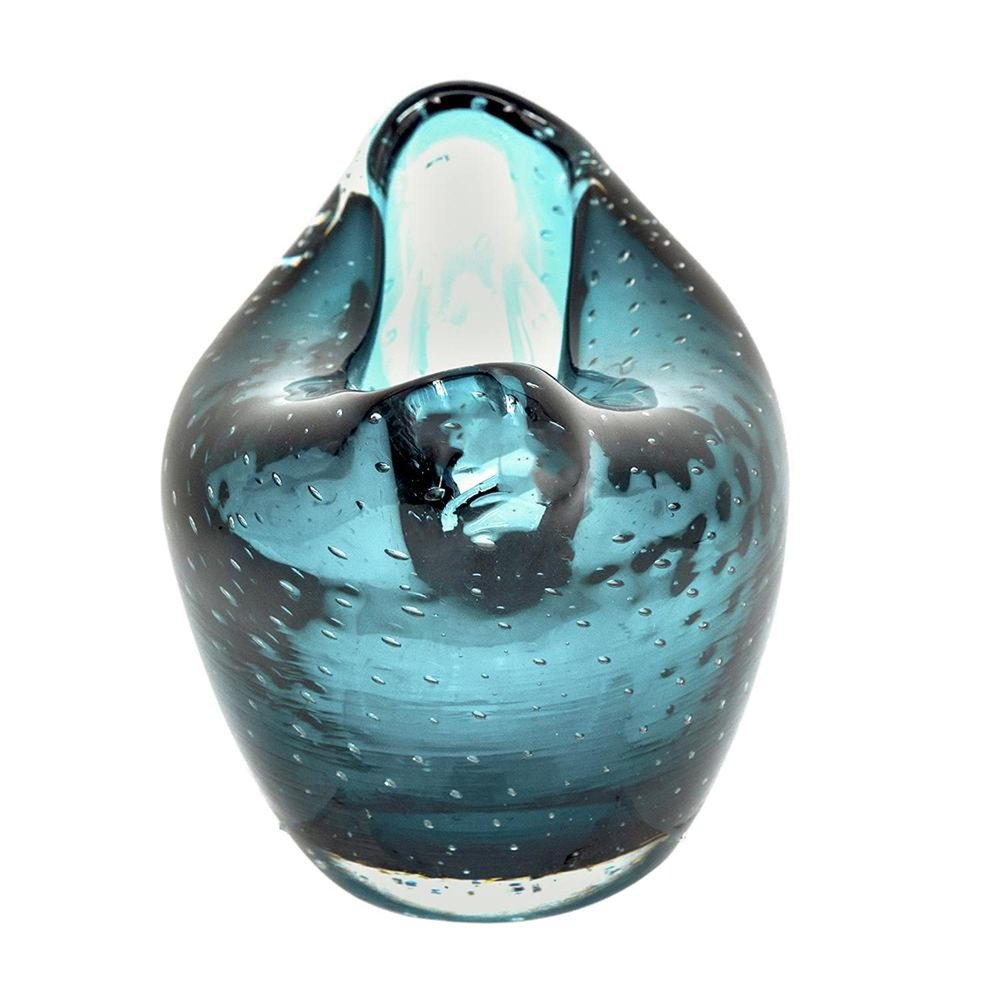 11" Turquoise Glass Wavy Edge Oval Centerpiece Bowl
