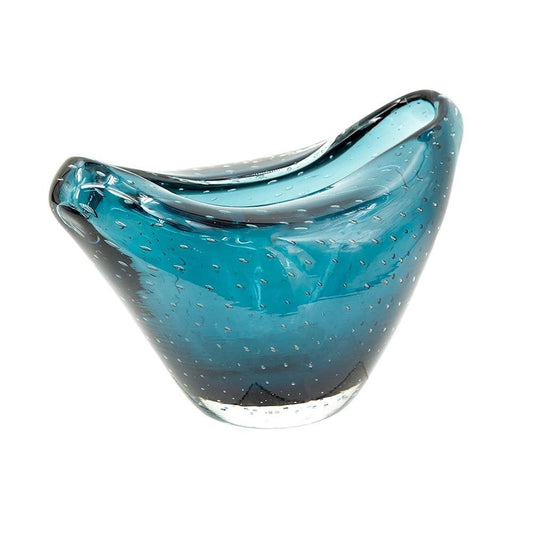 11" Turquoise Glass Wavy Edge Oval Centerpiece Bowl