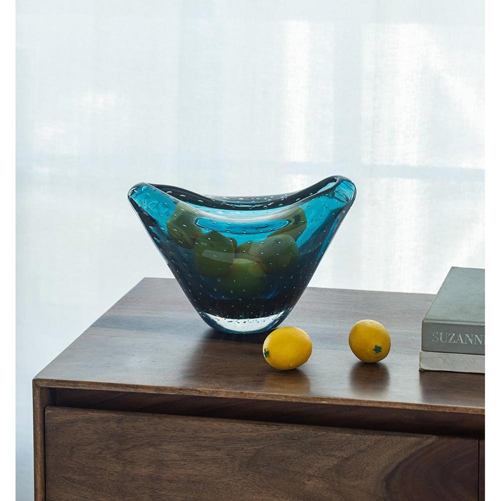 7" Cerulean Oval Glass Table Vase