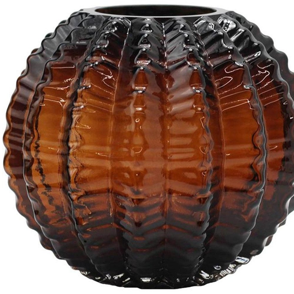 6" Burnt Umber Glass Textured Round Table Vase
