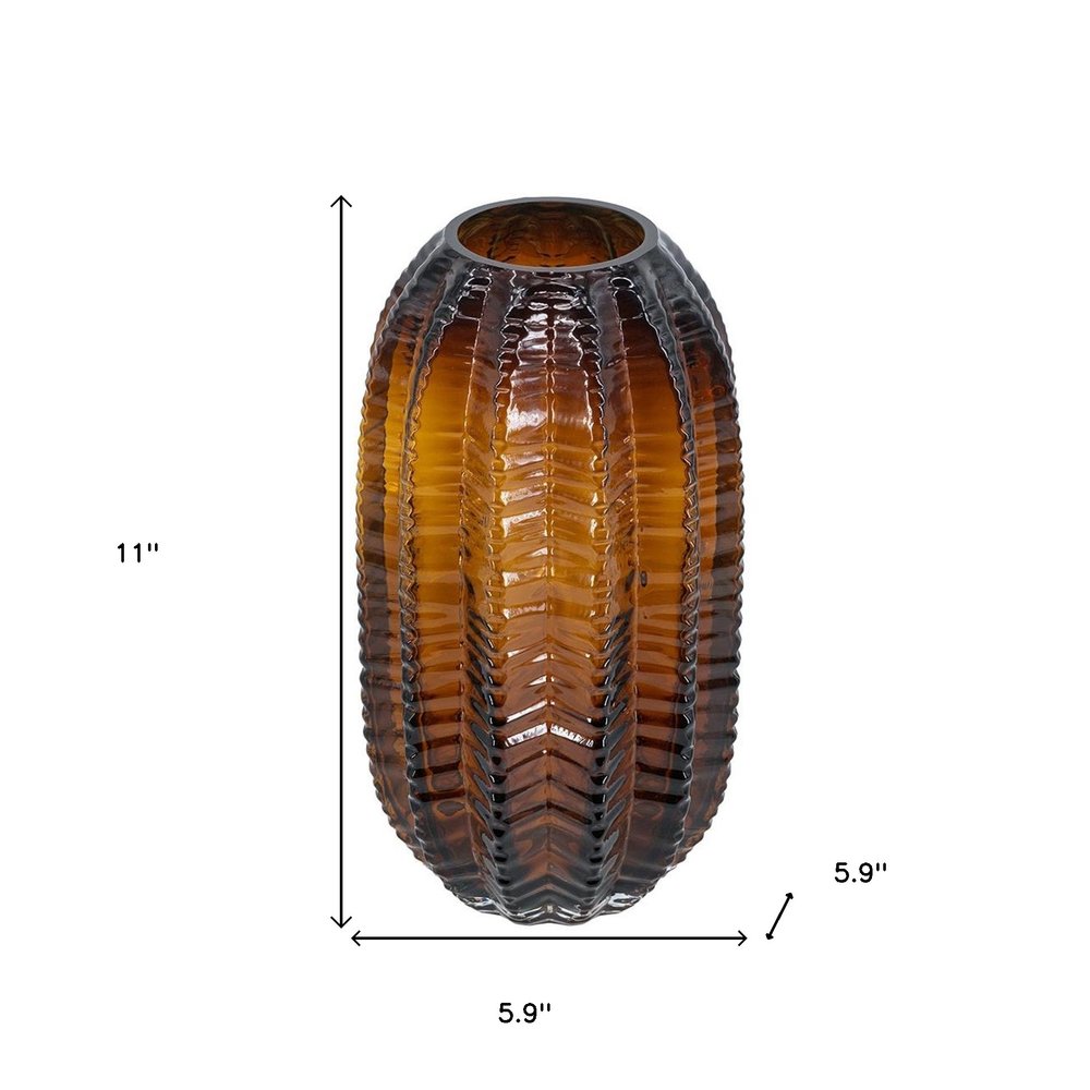 11" Burnt Umber Round Glass Table Vase