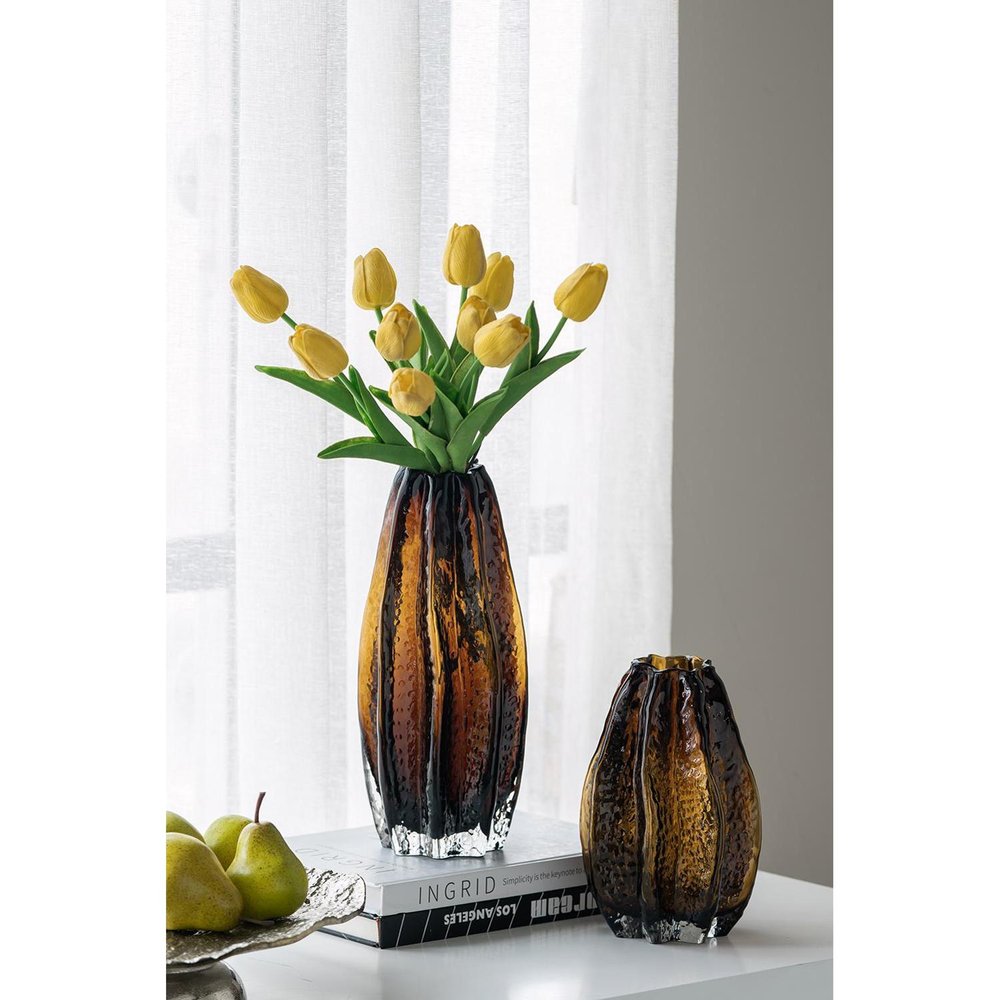 8" Burnt Umber Wavy Glass Table Vase