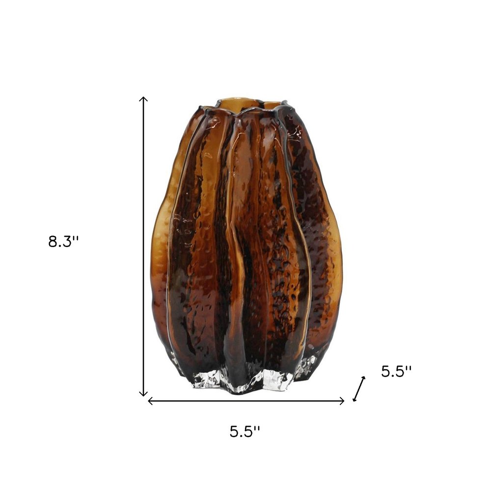 8" Burnt Umber Wavy Glass Table Vase