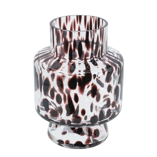 8" Clear Burgundy And Black Abstract Cylinder Glass Table Vase