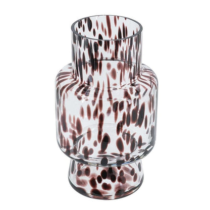10" Clear Burgundy And Black Abstract Glass Cylinder Table Vase
