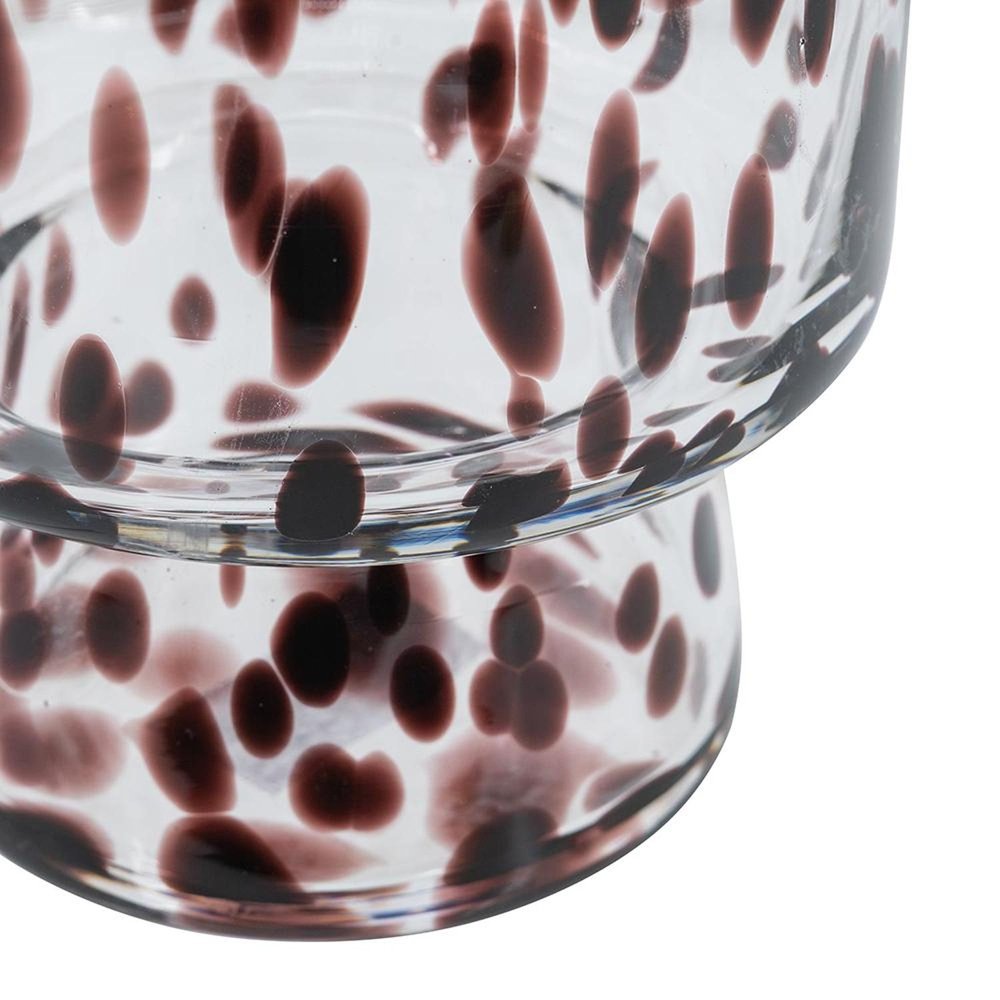 10" Clear Burgundy And Black Abstract Cylinder Glass Table Vase