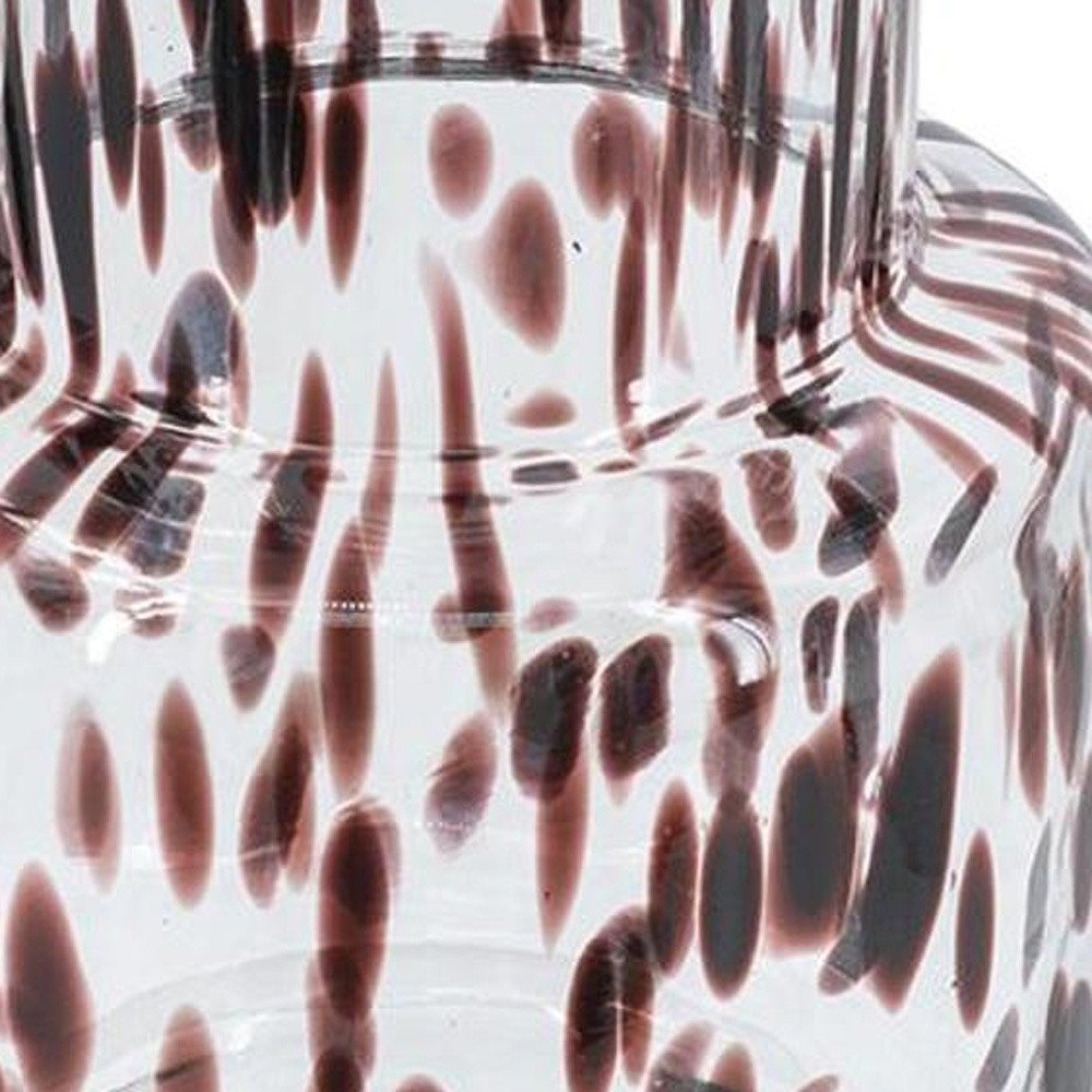 10" Clear Burgundy And Black Abstract Glass Cylinder Table Vase