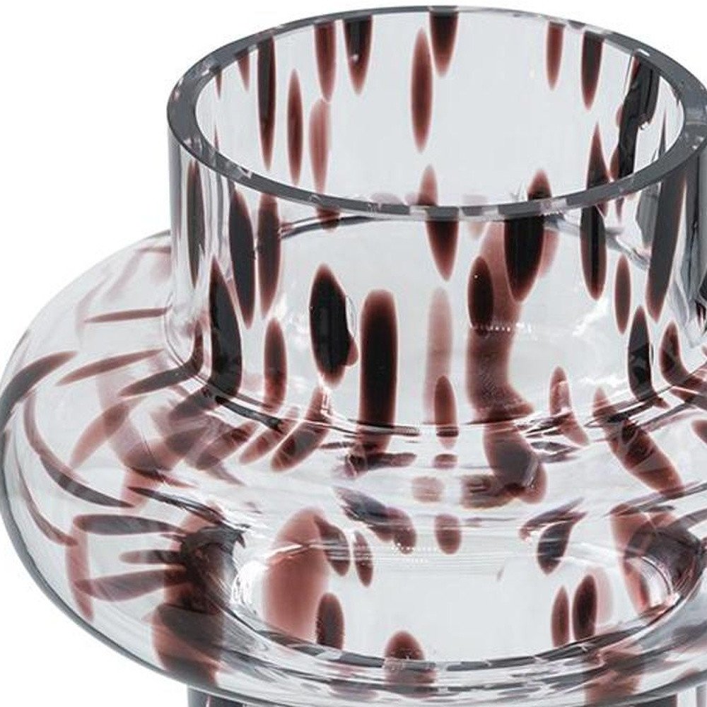 8" Clear Burgundy And Black Abstract Cylinder Glass Table Vase