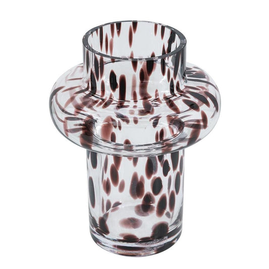 8" Amber And Clear Abstract Glass Cylinder Table Vase