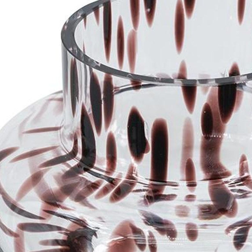 8" Clear Burgundy And Black Abstract Cylinder Glass Table Vase