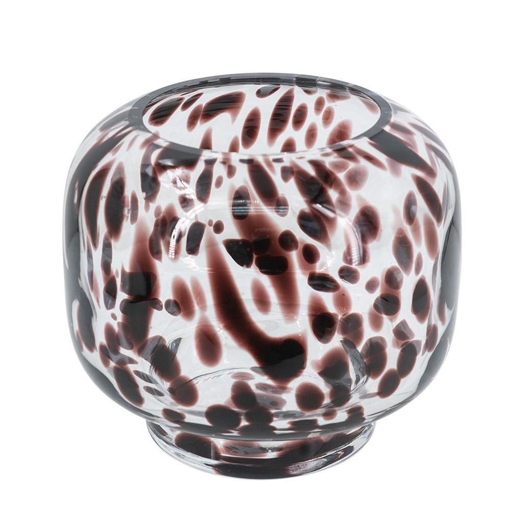 6" Clear Burgundy And Black Abstract Round Glass Table Vase