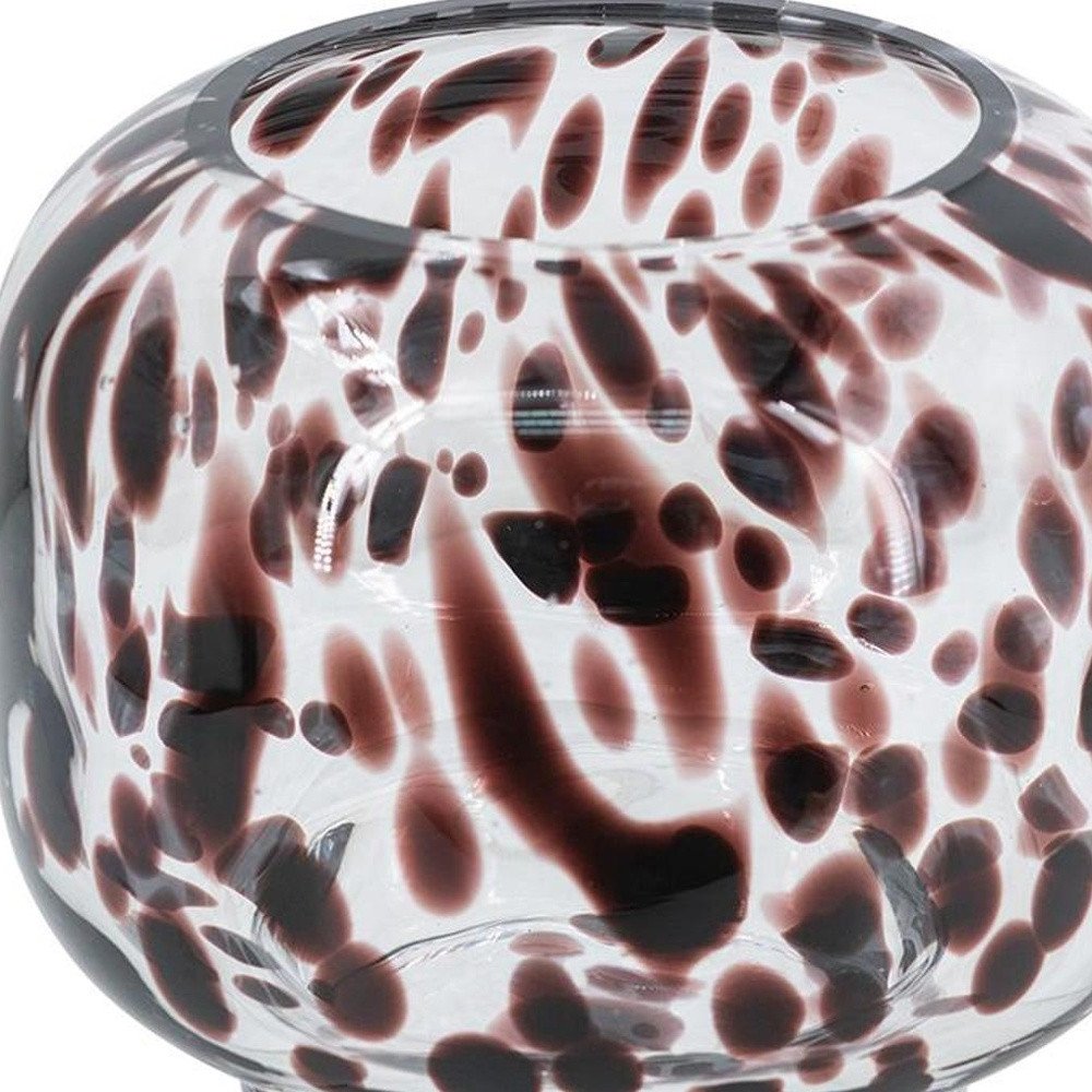 6" Clear Burgundy And Black Abstract Round Glass Table Vase