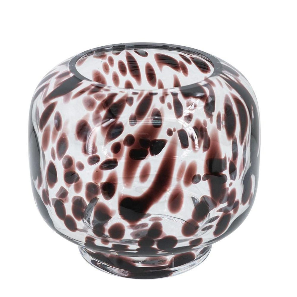 6" Clear Burgundy And Black Abstract Round Glass Table Vase