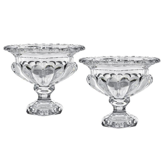 Set of Two Clear Glass Round Bowl Table Vases