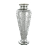 20" Antiqued Silver Etched Floral Glass Round Table Vase
