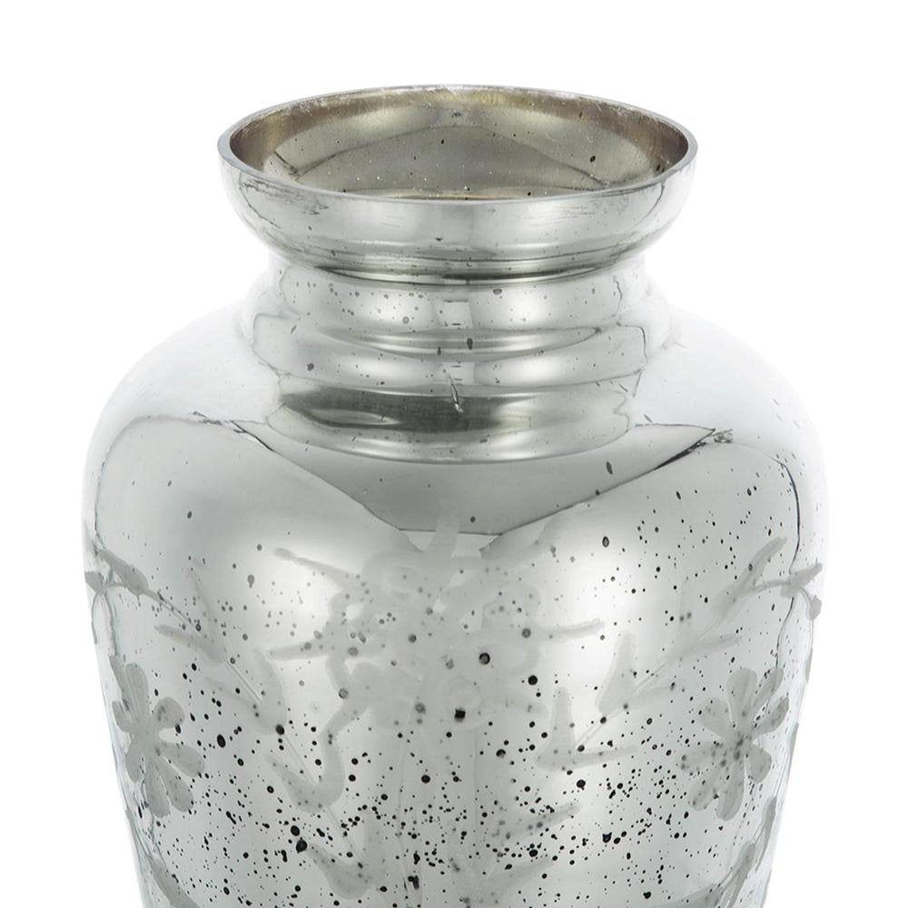 20" Silver Floral Round Glass Table Vase