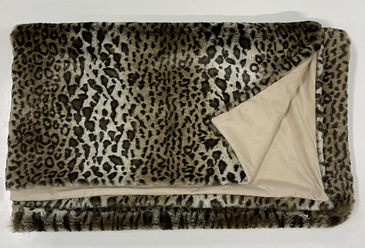 60" X 86" Brown And Dark Brown Leopard Faux Fur Throw Blanket