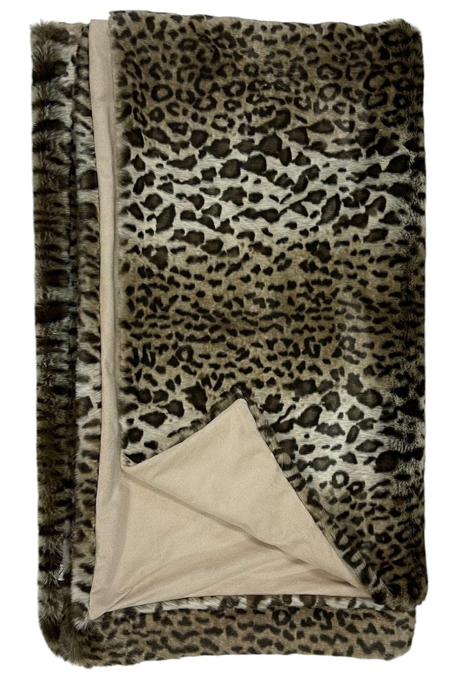 60" X 86" Brown And Dark Brown Leopard Faux Fur Throw Blanket