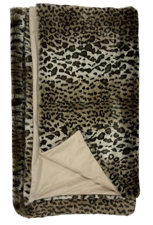 60" X 86" Brown And Dark Brown Leopard Faux Fur Throw Blanket