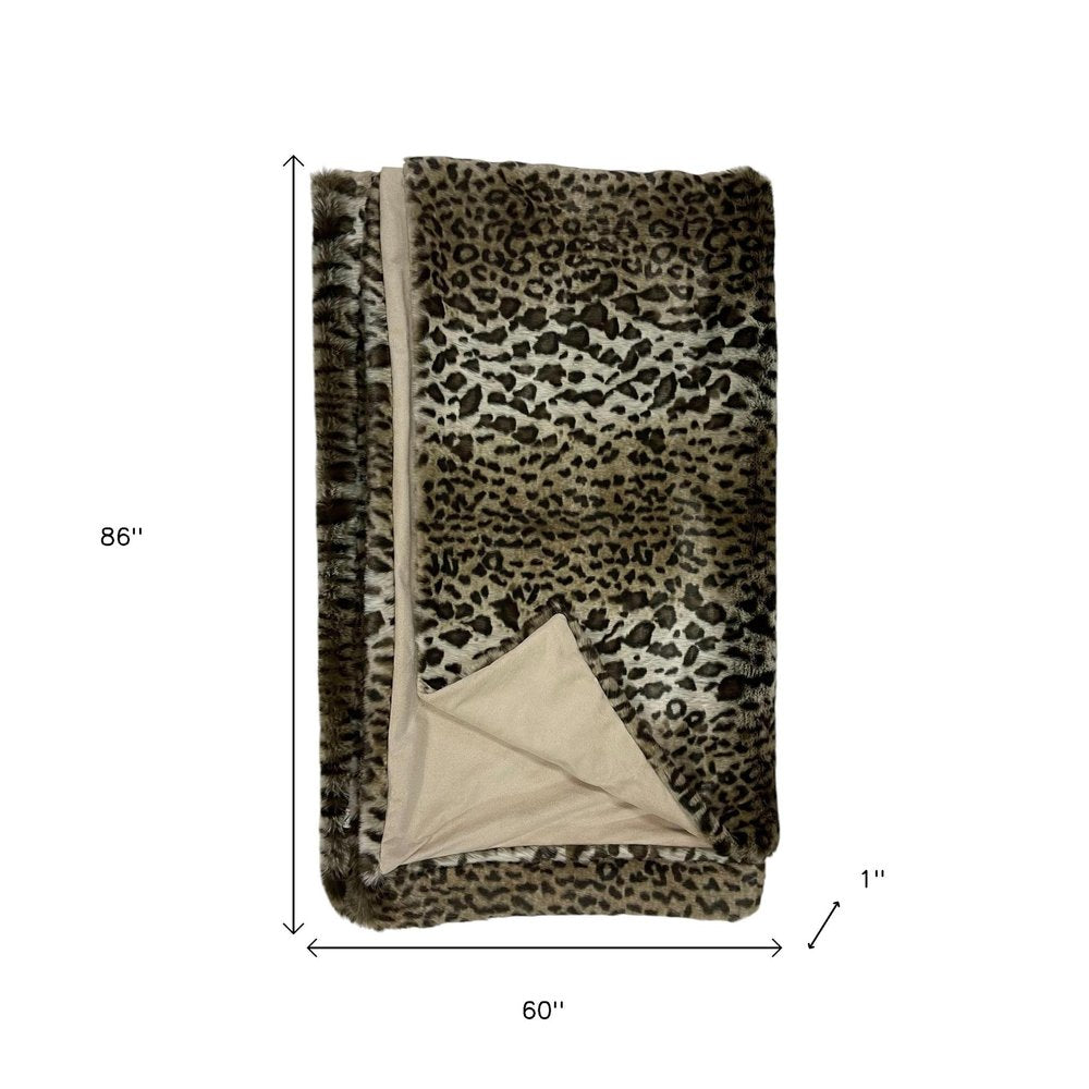 60" X 86" Brown And Dark Brown Leopard Faux Fur Throw Blanket