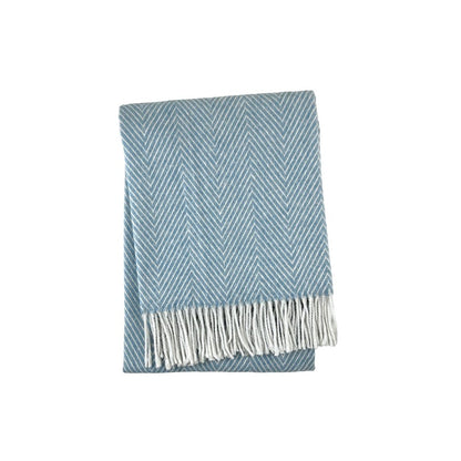 51" X 67" Blue Cotton Woven Herringbone Throw Blanket with Fringe
