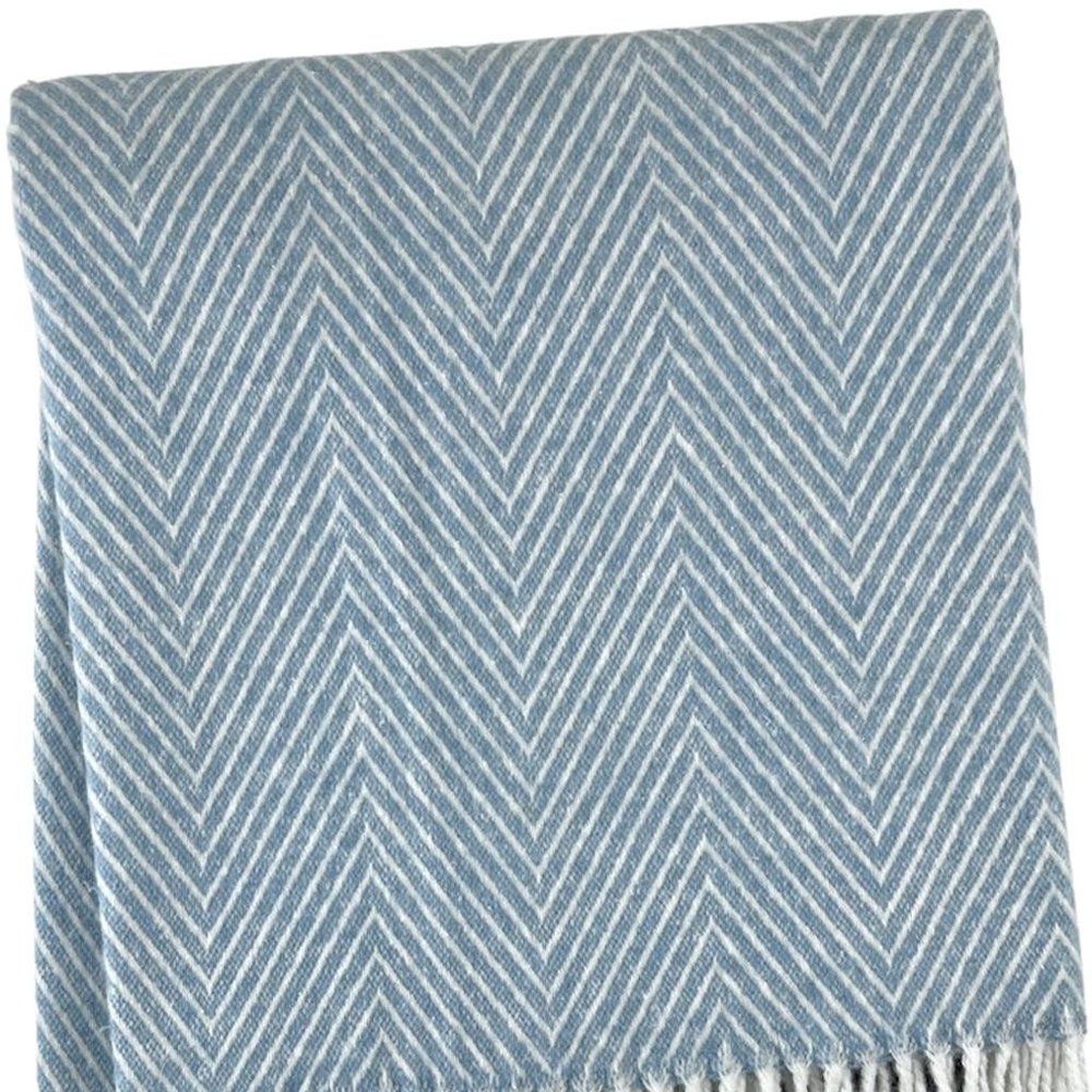 51" X 67" Blue Cotton Woven Herringbone Throw Blanket with Fringe