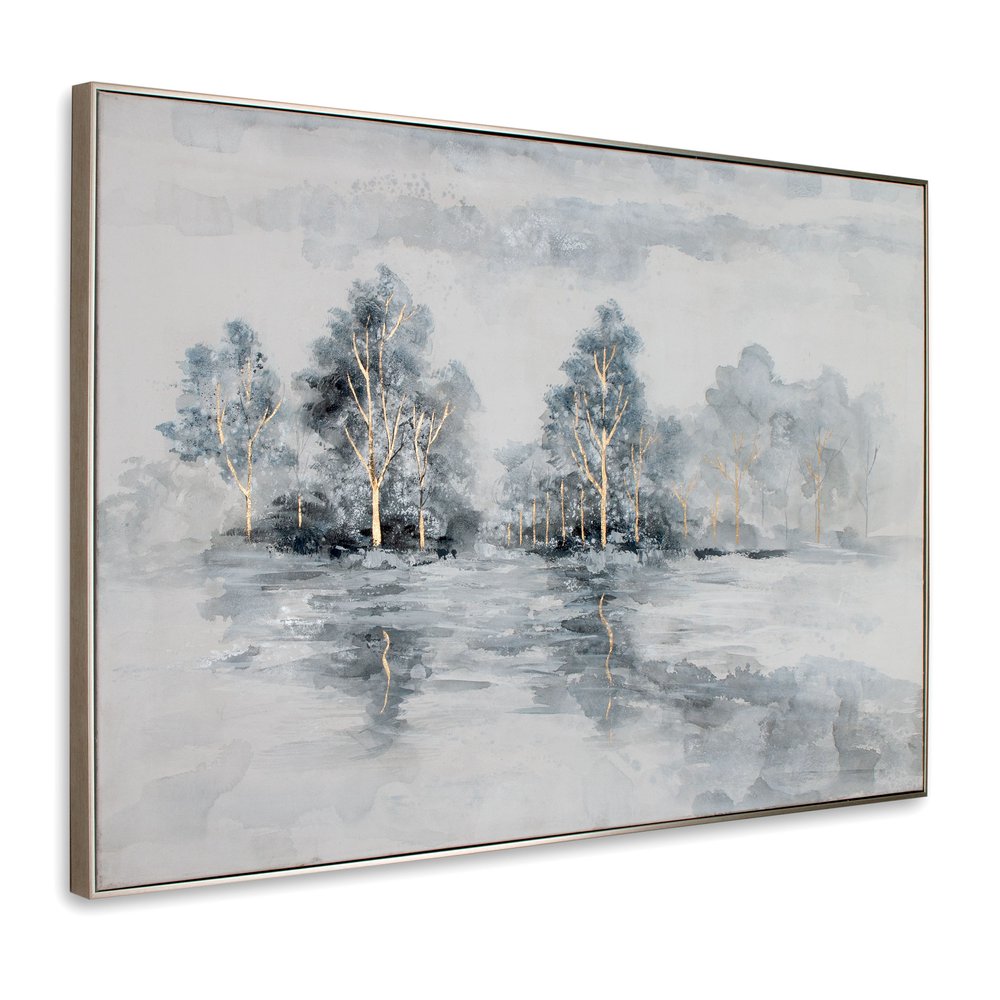 Winter's Woods Hand Painted Silver Floater Frame Wall Art