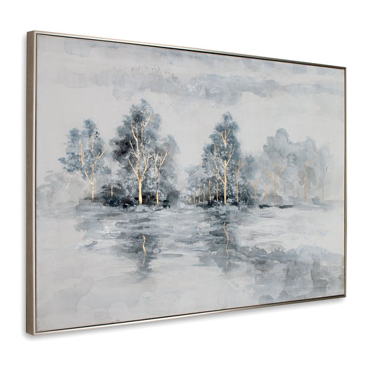 Winter's Woods Hand Painted Silver Floater Frame Wall Art