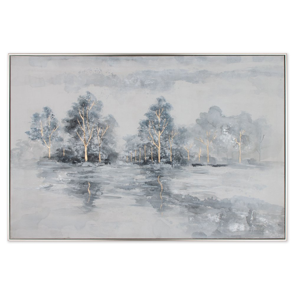Winter's Woods Hand Painted Silver Floater Frame Wall Art