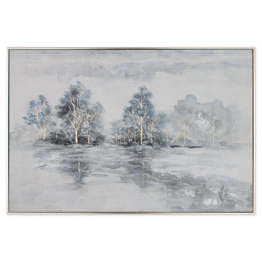 Winter's Woods Hand Painted Silver Floater Frame Wall Art