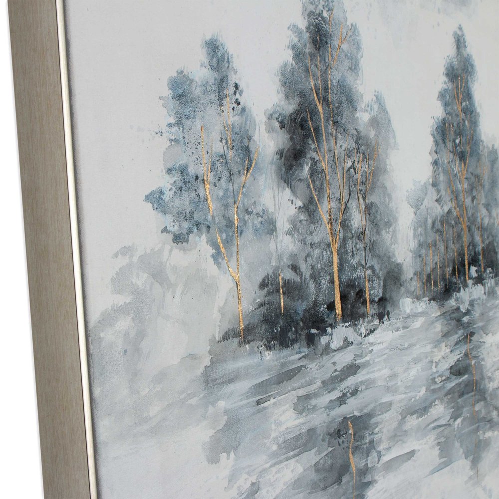 Winter's Woods Hand Painted Silver Floater Frame Wall Art