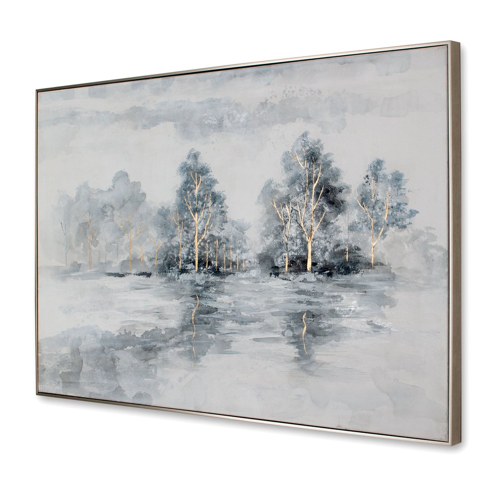 Winter's Woods Hand Painted Silver Floater Frame Wall Art