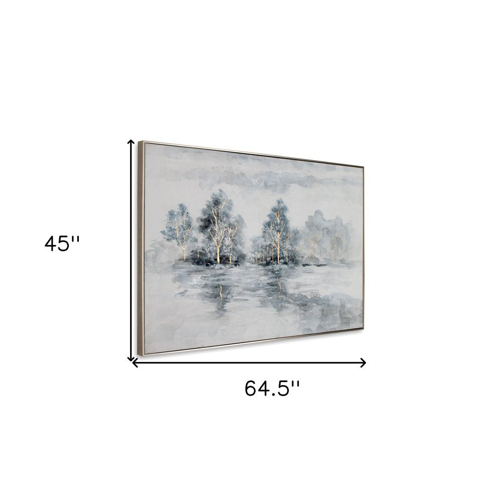 Winter's Woods Hand Painted Silver Floater Frame Wall Art