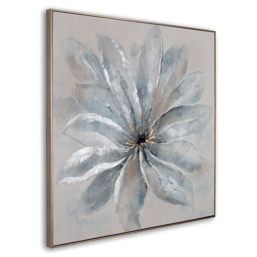 Radiant Blossom Hand Painted Silver Floater Frame Wall Art