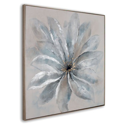 Radiant Blossom Hand Painted Silver Floater Frame Wall Art
