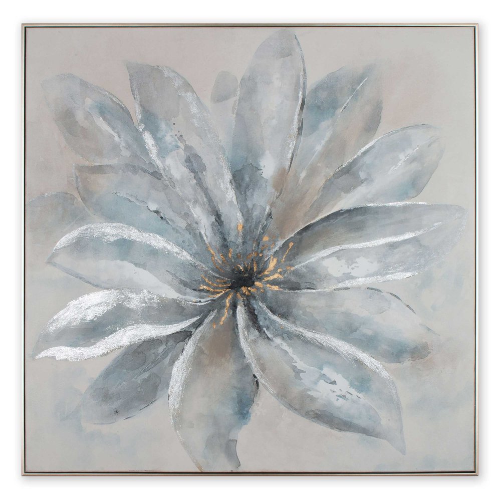 Radiant Blossom Hand Painted Silver Floater Frame Wall Art