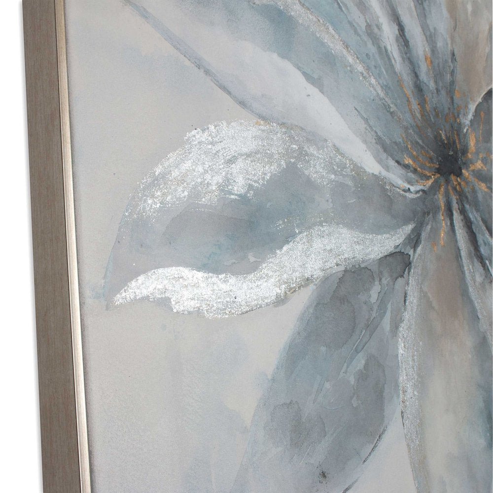 Radiant Blossom Hand Painted Silver Floater Frame Wall Art
