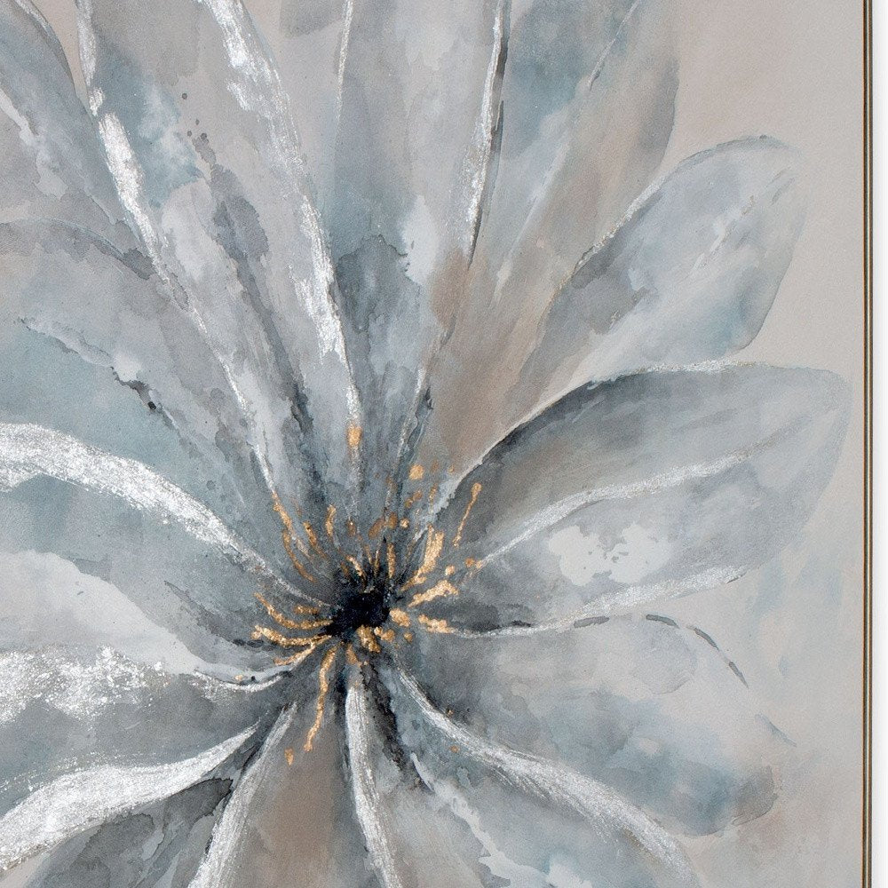 Radiant Blossom Hand Painted Silver Floater Frame Wall Art