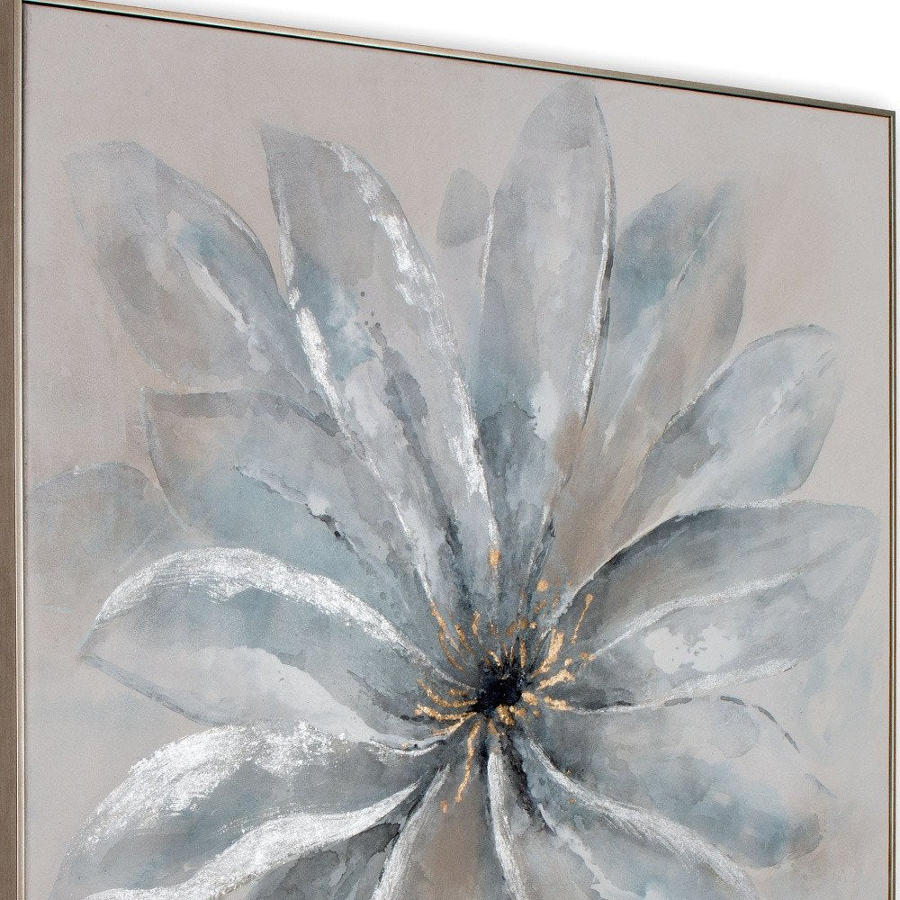 Radiant Blossom Hand Painted Silver Floater Frame Wall Art