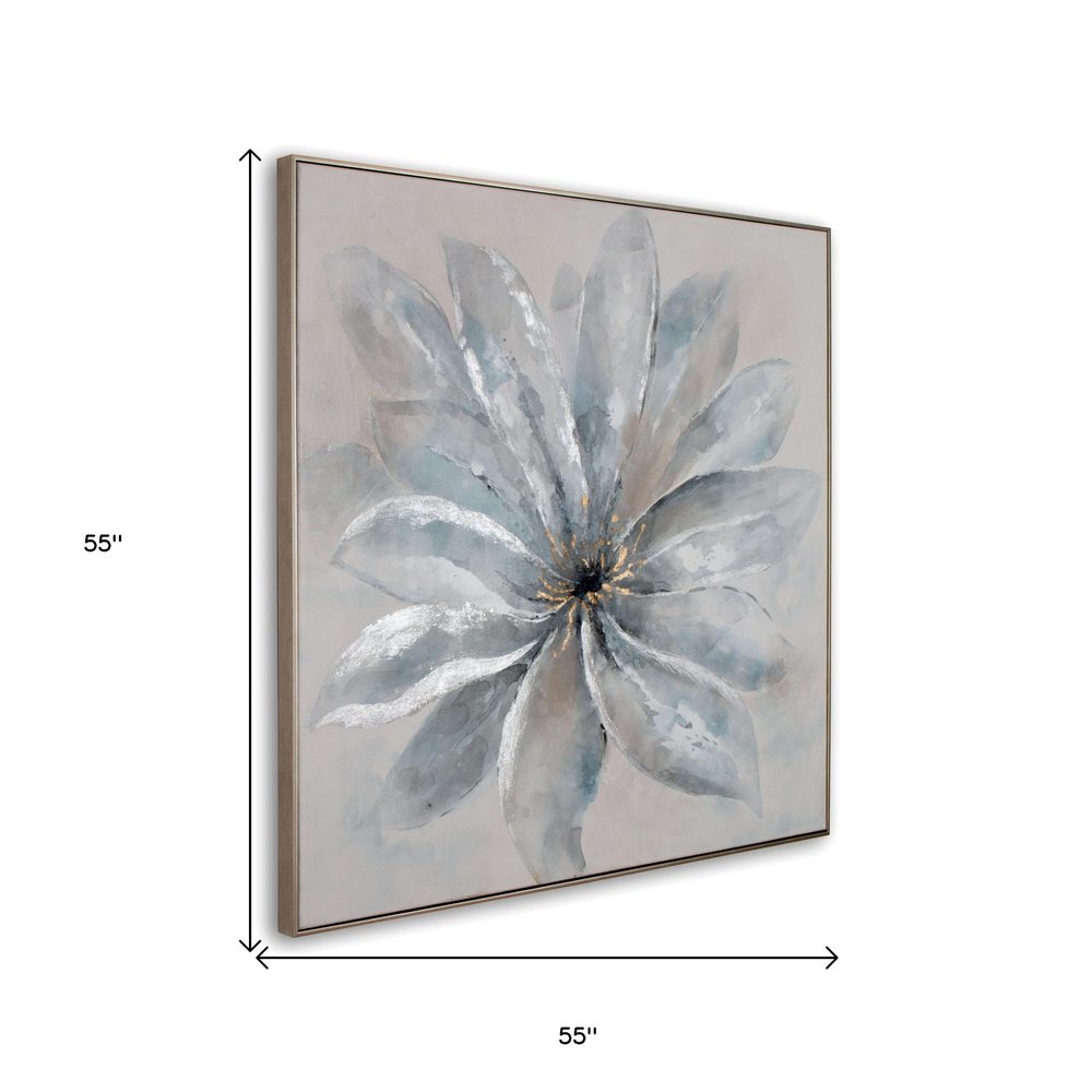 Radiant Blossom Hand Painted Silver Floater Frame Wall Art