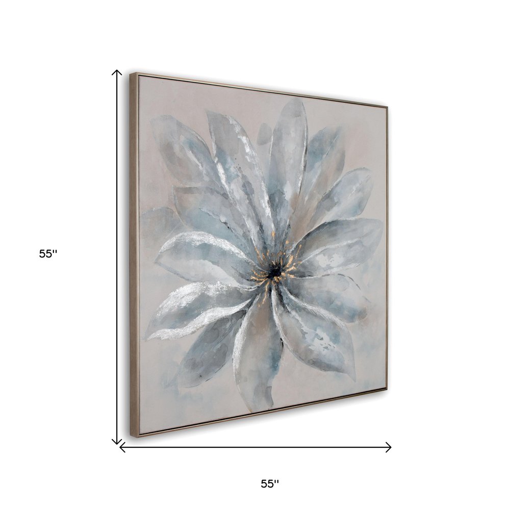 Radiant Blossom Hand Painted Silver Floater Frame Wall Art