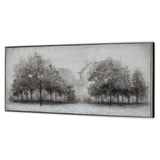 Wildwood Fog, Hand Painted Canvas Black Floater Frame Painting Wall Art