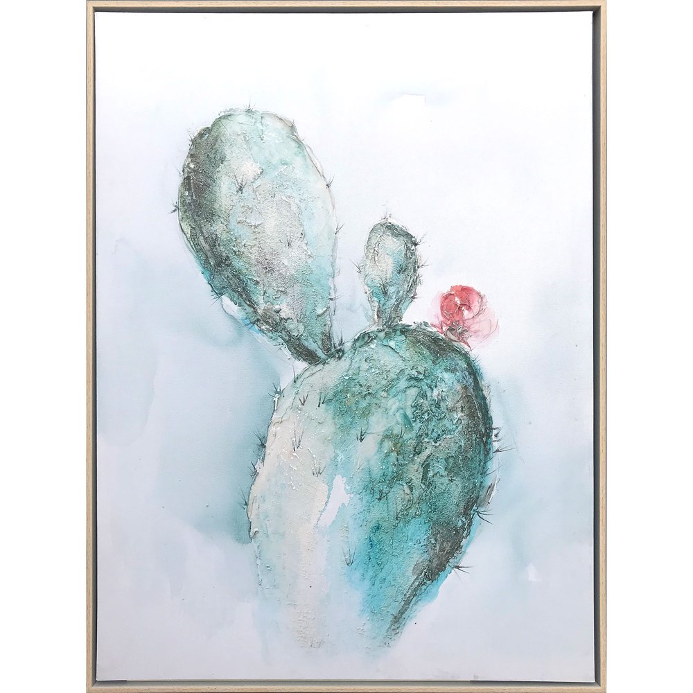 Desert Bloom Hand Painted Brown Floater Frame Wall Art