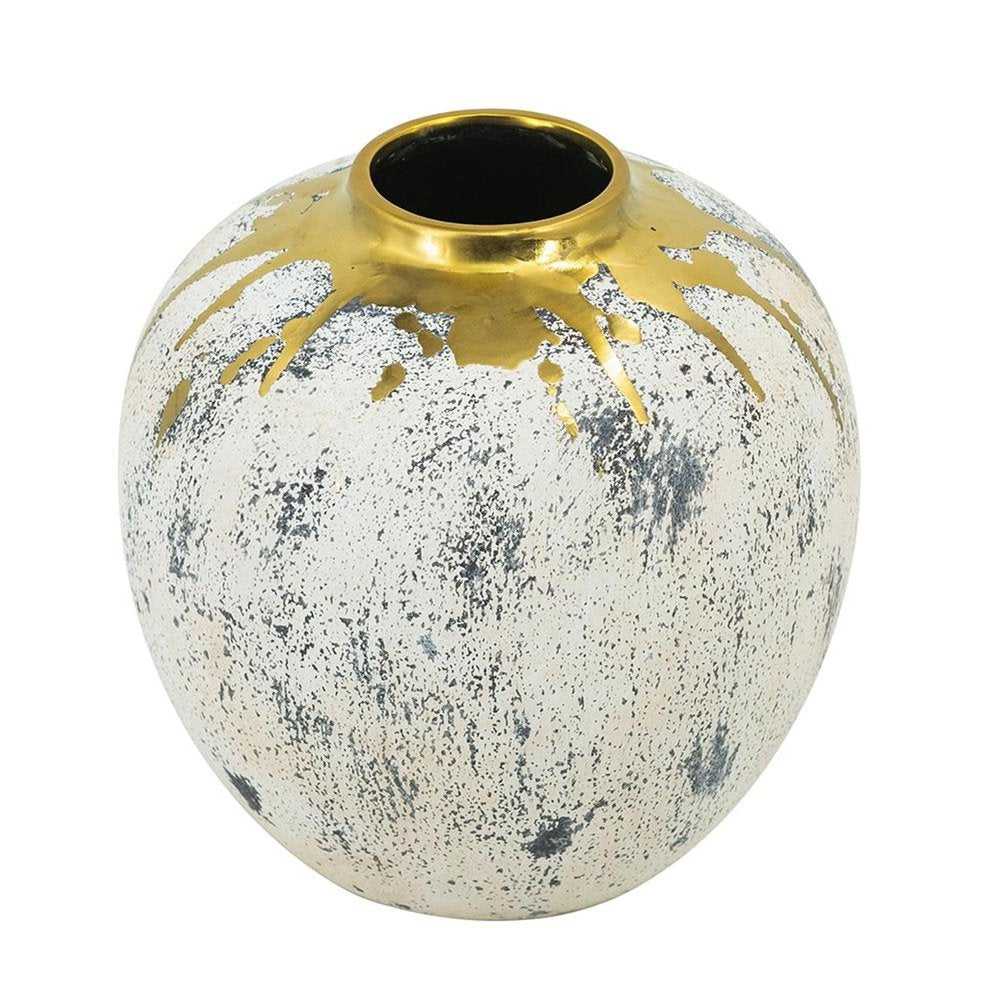 10" Gold Gray And Ivory Abstract Round Ceramic Table Vase