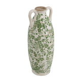 16" Green And White Leaf Ceramic Amphora Table Vase
