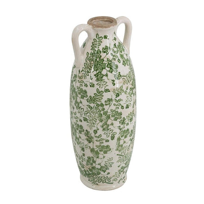 16" Green and White Leaf Amphora Ceramic Table Vase With Does Not Apply