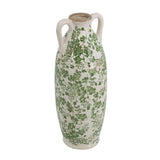16" Green and White Leaf Amphora Ceramic Table Vase With Does Not Apply