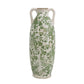 16" Green And White Leaf Ceramic Amphora Table Vase
