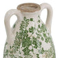 16" Green And White Leaf Ceramic Amphora Table Vase
