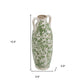 16" Green And White Leaf Ceramic Amphora Table Vase